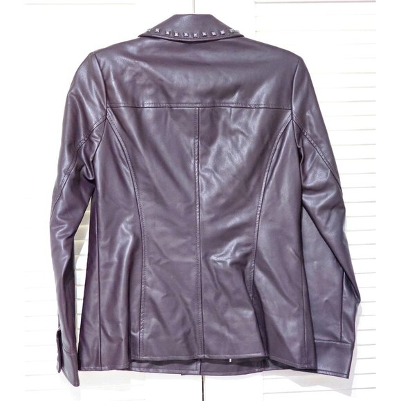 NWOT Dennis Basso Women's Dark Mahogany Faux Leather Studded Jacket Sz XXS 2207 - Picture 13 of 15